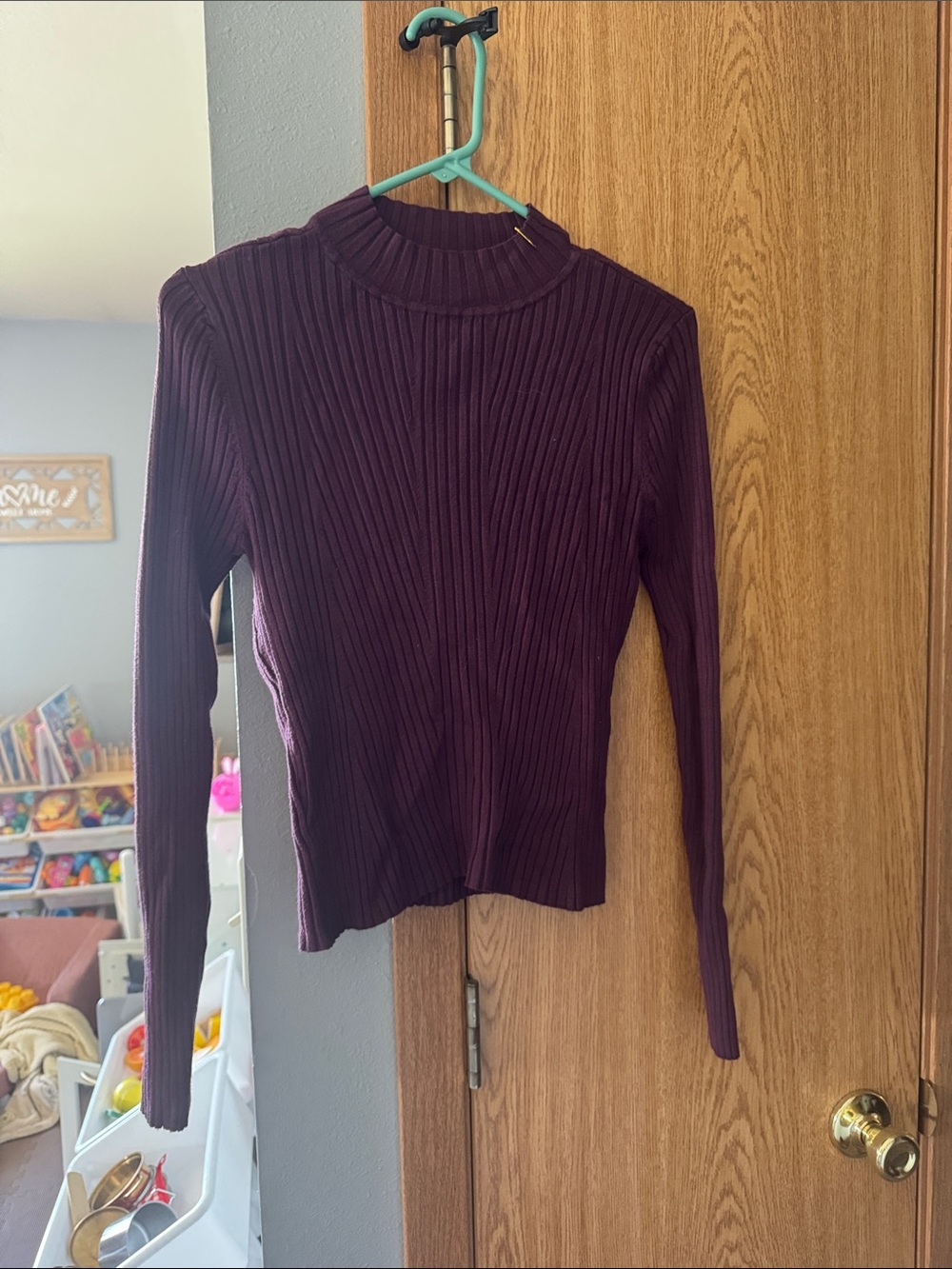 Forever 21 Plum Ribbed Mock Neck Long Sleeve Top